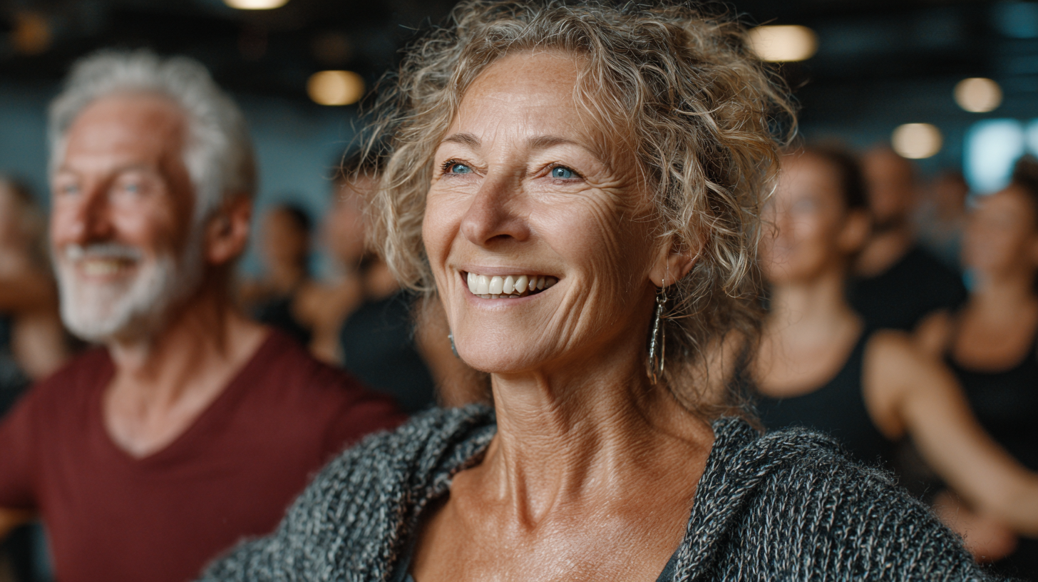 Група активних людей старшого віку під час фітнес-заняття